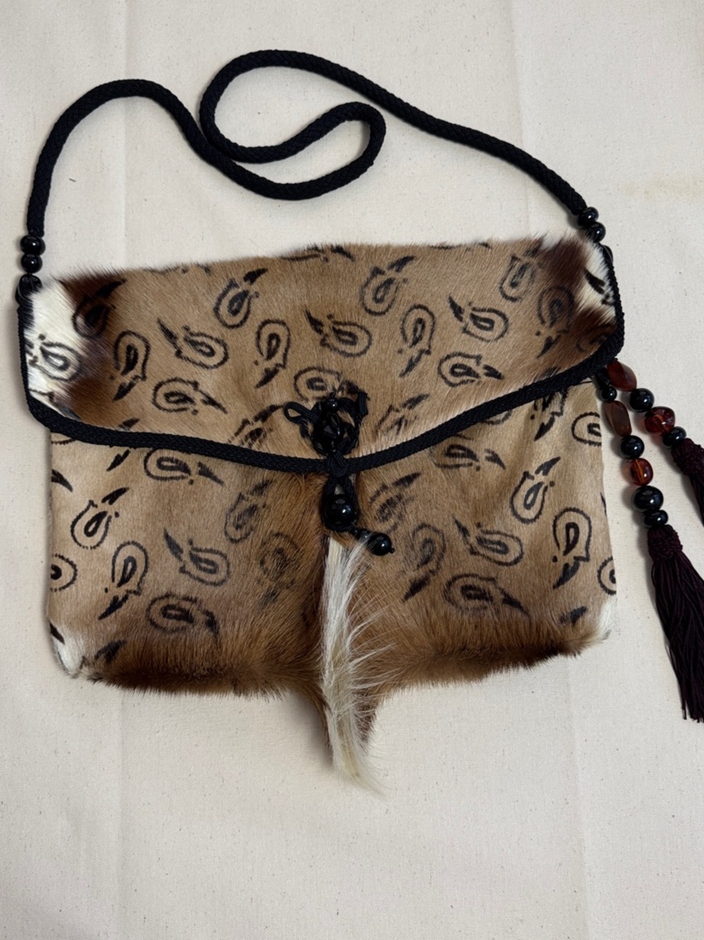 Vintage Rafael Sanchez Paisley Hair On Hide Crossbody Shoulder Flap Bag